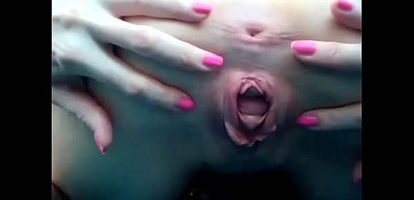  Opened pussy moans with pleasure and get an orgasm from this action